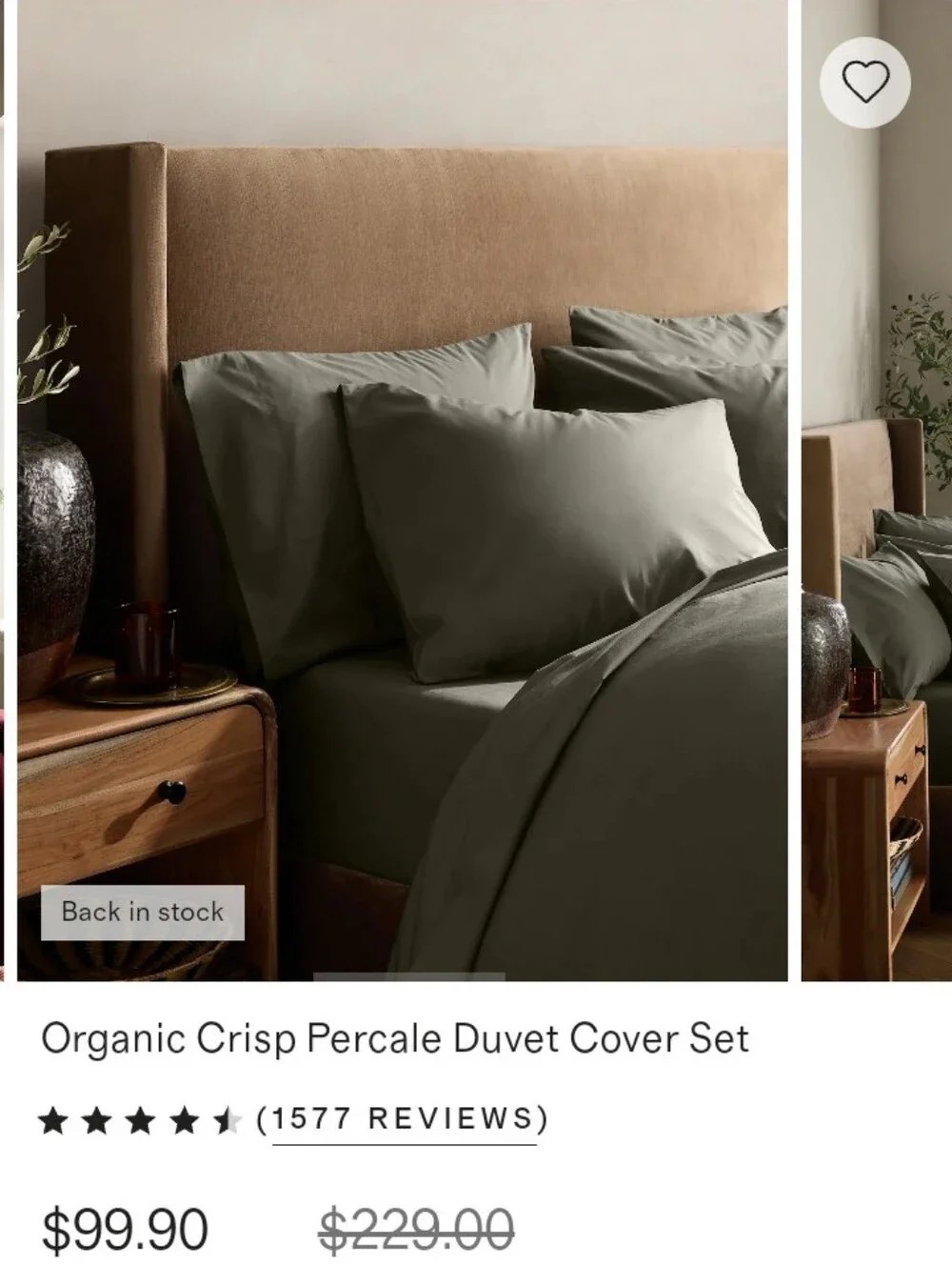 Quince Organic Cotton Percale Duvet Cover Set with 1 Sham EUC